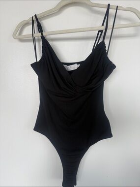 Astr Black V-Neck Bodysuit with Thin Straps